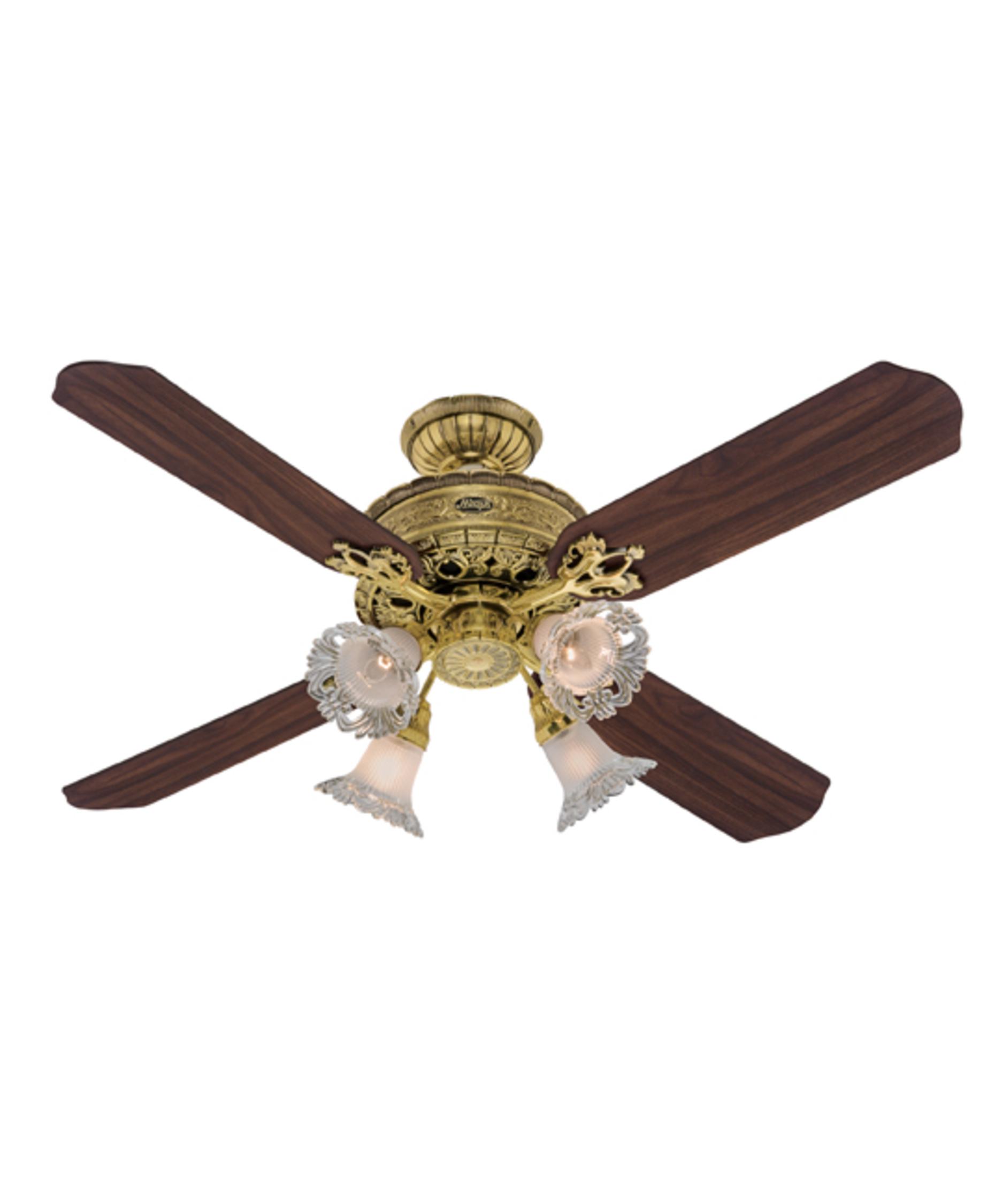 Hunter Fan Art Noveau 52 Inch 4 Blade Ceiling Capitol Shown In Burnished Brass Finish And Frosted Clear Glass