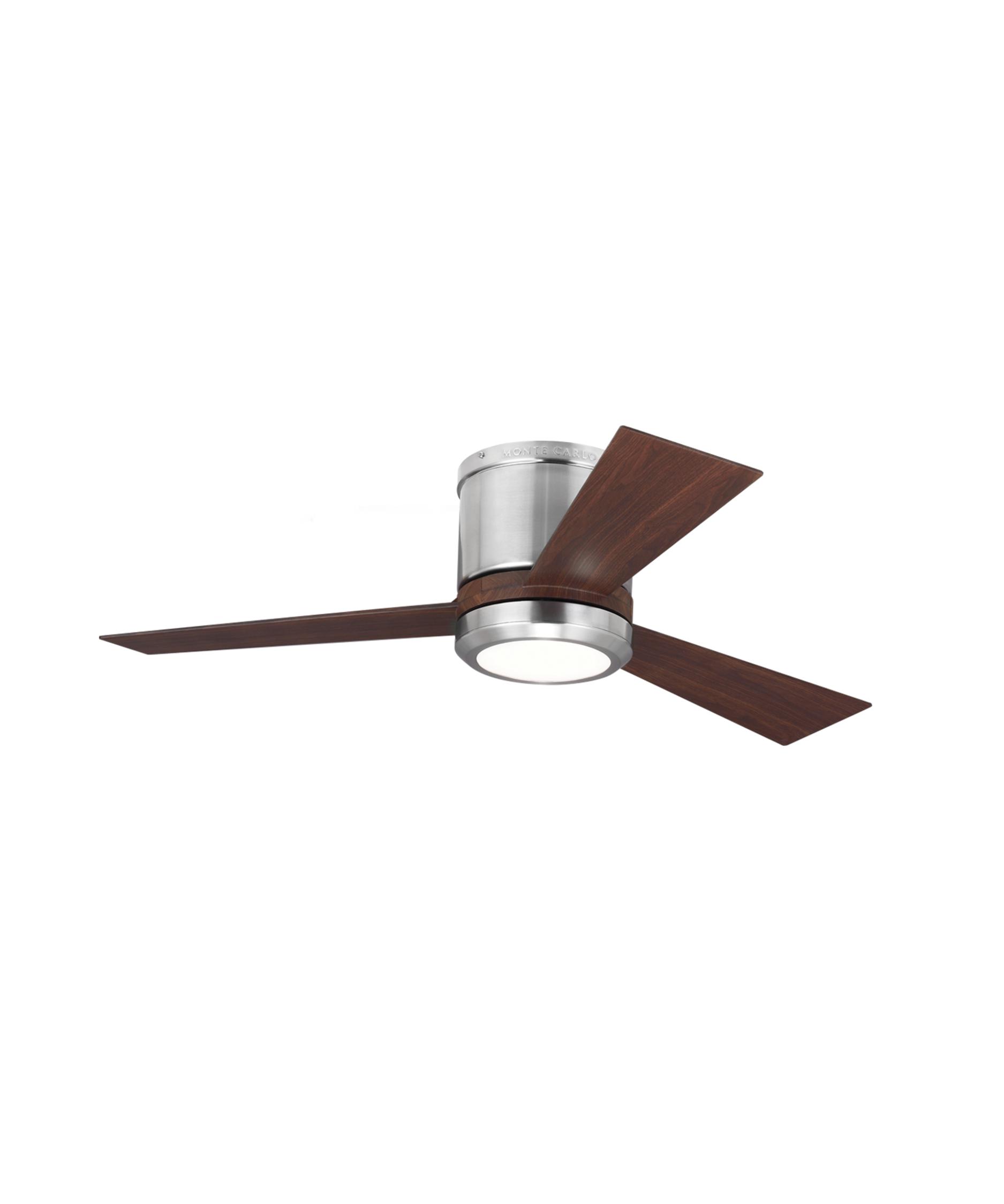Monte Carlo Clarity Ii 42 Inch 3 Blade Flush Mount Fan Capitol Shown In Brushed Steel Finish And Frosted Acrylic Glass