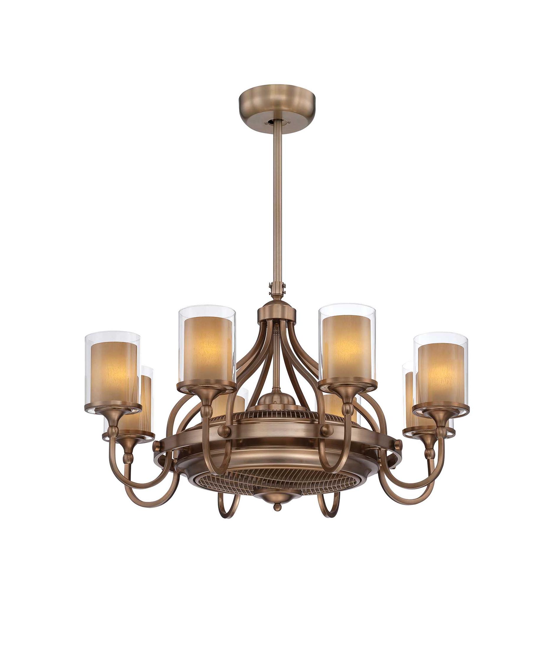 Savoy House Etesian 35 Inch Chandelier Ceiling Fan Capitol Shown In Burnished Russett Finish And Clear Outer Cream Inner Glass